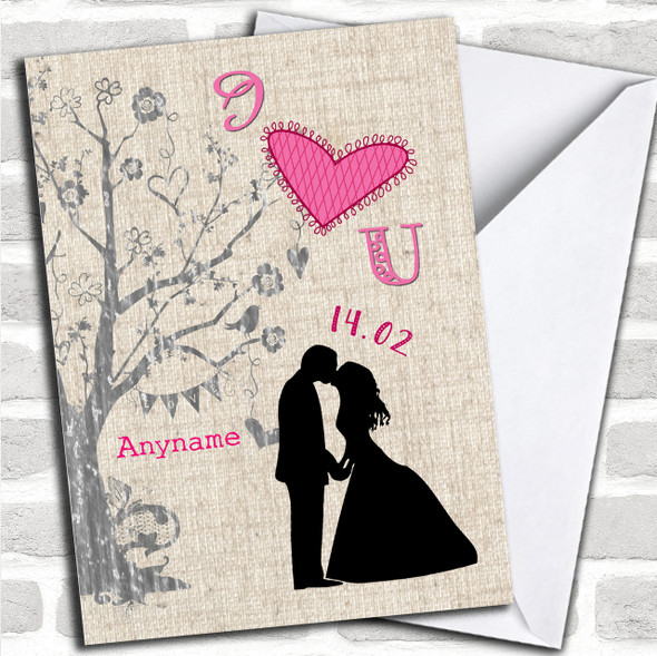 Pink Heart And Tree Valentines Personalized Card