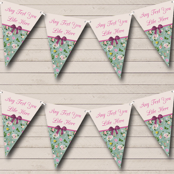 Vintage Shabby Chic Purple Bow Personalized Wedding Anniversary Party Bunting Flag Banner