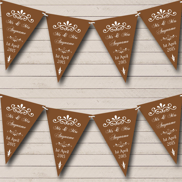 Vintage Regal Brown Personalized Wedding Anniversary Party Bunting Flag Banner