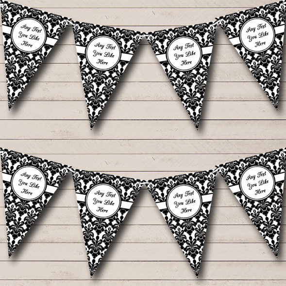 Traditional Black White Damask Personalized Wedding Anniversary Party Bunting Flag Banner