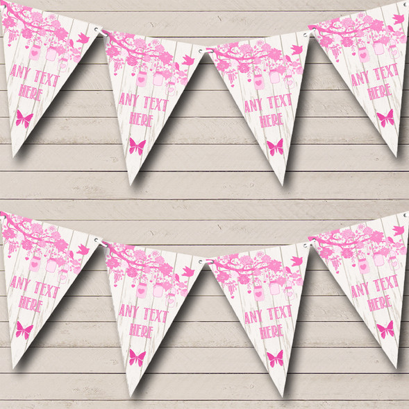 Shabby Chic Vintage Wood Pink Personalized Anniversary Party Bunting Flag Banner