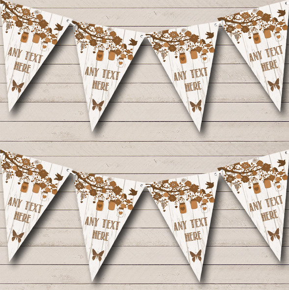 Shabby Chic Vintage Wood Brown Personalized Anniversary Party Bunting Flag Banner