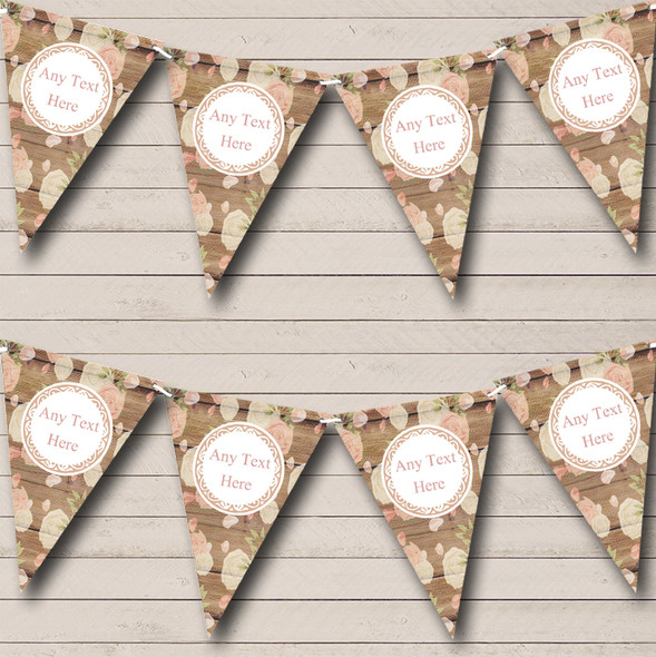 Shabby Chic Vintage Wood & Roses Personalized Anniversary Party Bunting Flag Banner