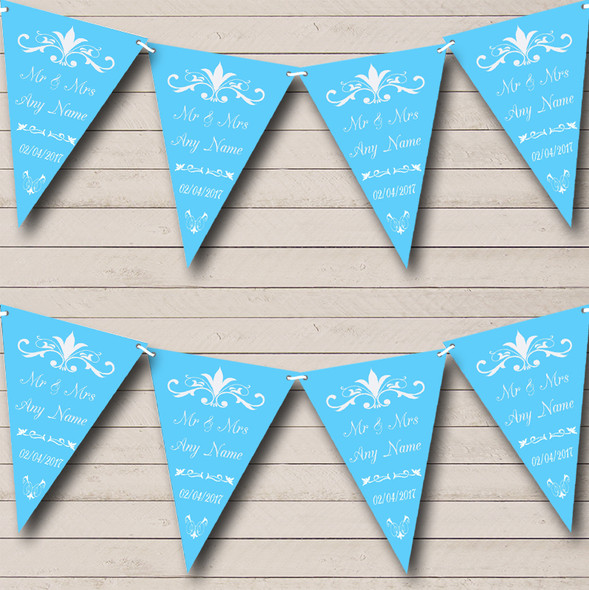 Regal Or Sky Blue Personalized Wedding Anniversary Party Bunting Flag Banner