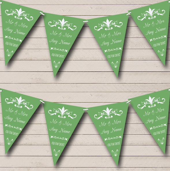 Regal Or Sage Green Personalized Wedding Anniversary Party Bunting Flag Banner