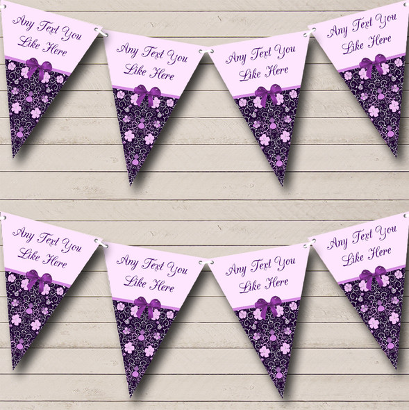 Purple Lilac Floral Personalized Wedding Anniversary Party Bunting Flag Banner