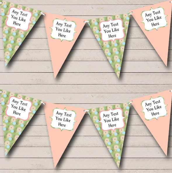 Green Vintage Shabby Chic Floral Personalized Wedding Anniversary Party Bunting Flag Banner