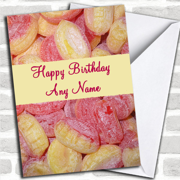 Rhubarb & Custard Sweets Personalized Birthday Card