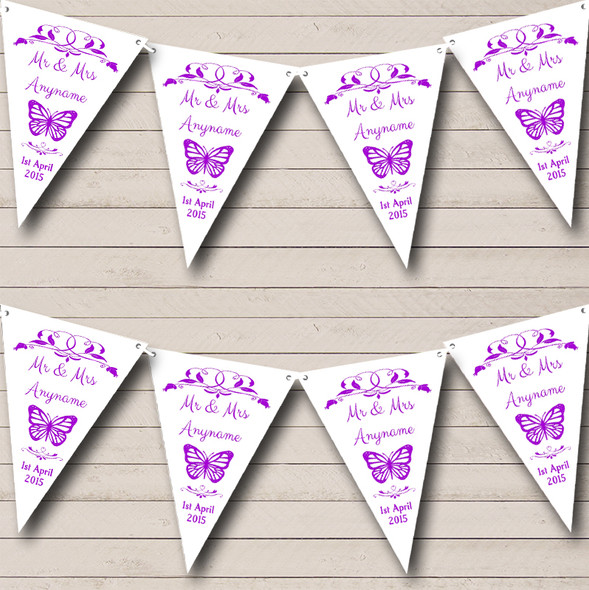 Butterfly  Purple Personalized Wedding Anniversary Party Bunting Flag Banner