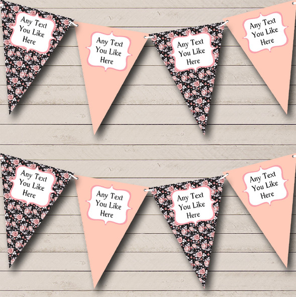 Black Vintage Floral Shabby Chic Personalized Wedding Anniversary Party Bunting Flag Banner