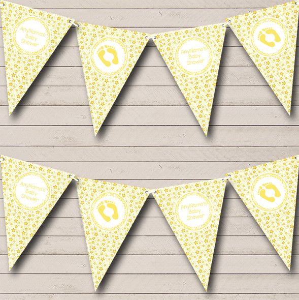 Yellow And Gold Stars Personalized Baby Shower Bunting Flag Banner