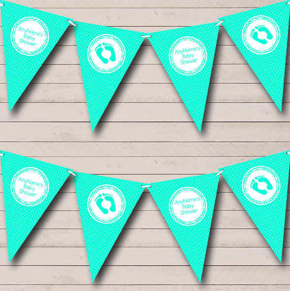 Polkadot Mint Green Personalized Baby Shower Bunting Flag Banner