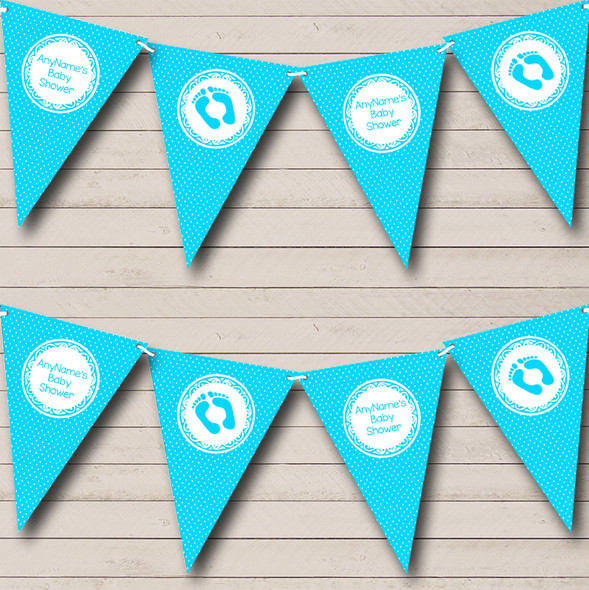 Polkadot Light Aqua Blue Personalized Baby Shower Bunting Flag Banner