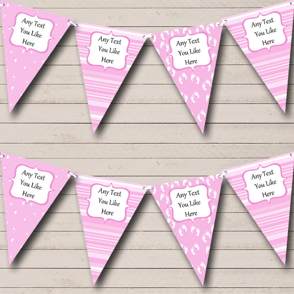 Girl Pink Footprints Personalized Baby Shower Bunting Flag Banner