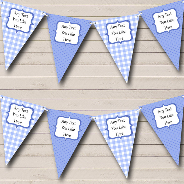 Blue Gingham And Polka Dot Personalized Baby Shower Bunting Flag Banner