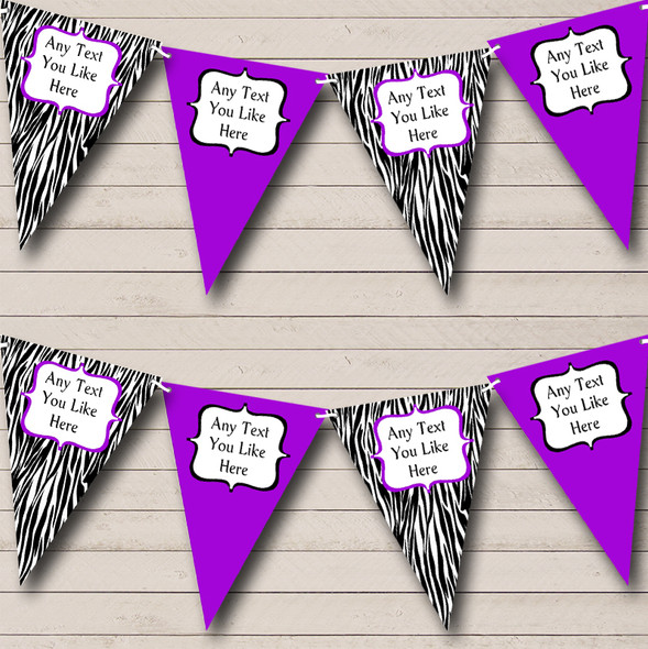 Zebra Print & Purple Personalized Birthday Party Bunting Flag Banner