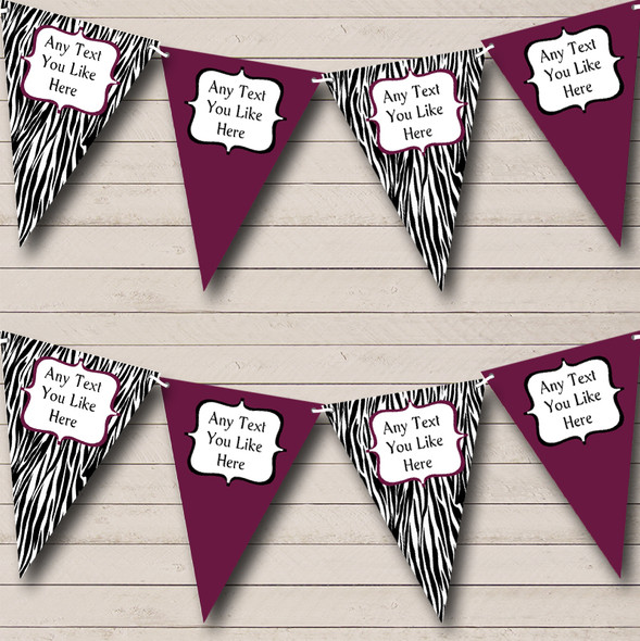 Zebra Print & Plum Personalized Birthday Party Bunting Flag Banner