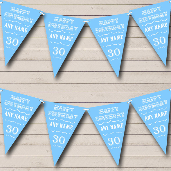 Vintage Text Any Age Birthday Sky Blue Personalized Birthday Party Bunting Flag Banner