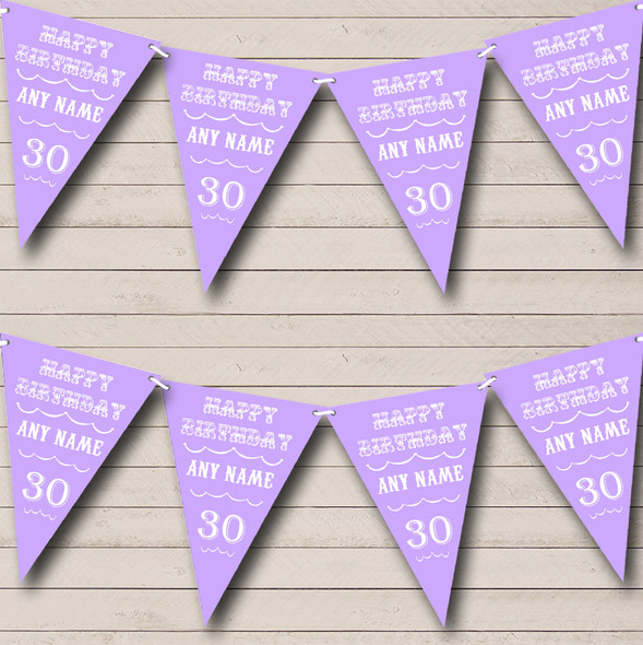 Vintage Text Any Age Birthday Lilac Purple Personalized Birthday Party Bunting Flag Banner