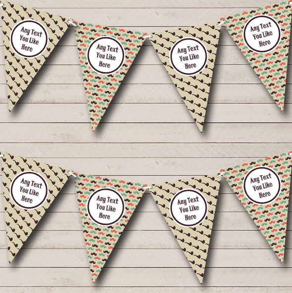 Vintage Retro Pipes And Moustache Personalized Birthday Party Bunting Flag Banner