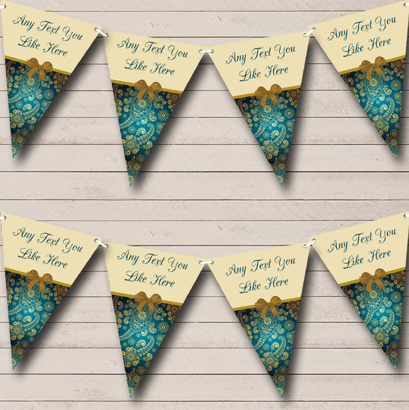 Turquoise Teal Shabby Chic Vintage Personalized Birthday Party Bunting Flag Banner