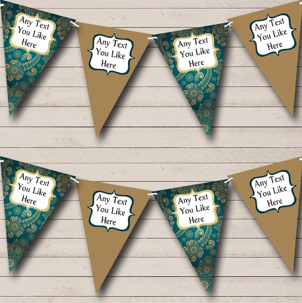 Turquoise Teal Green & Gold Vintage Personalized Birthday Party Bunting Flag Banner