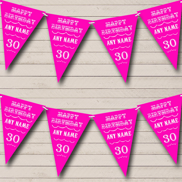 Text Any Age Birthday Bright Hot Pink Personalized Birthday Party Bunting Flag Banner