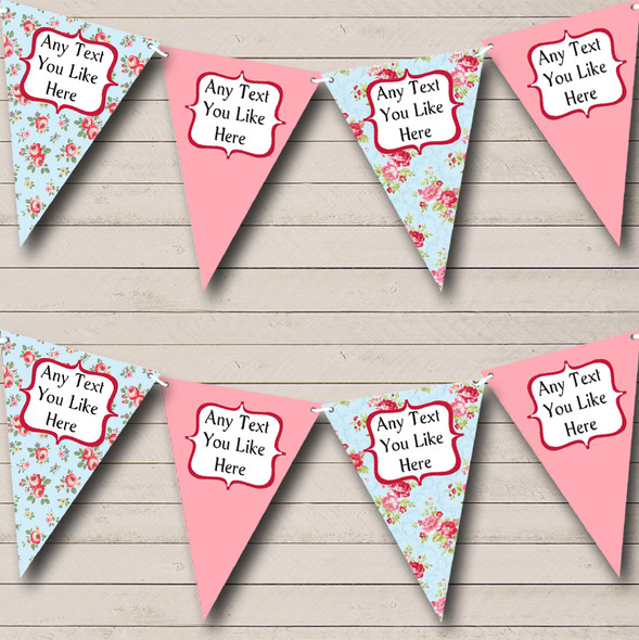 Shabby Chic Floral Personalized Birthday Party Bunting Flag Banner