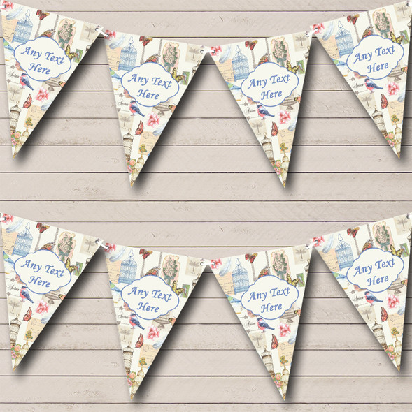 Shabby Chic Bird Butterfly And Birdcage Personalized Birthday Party Bunting Flag Banner