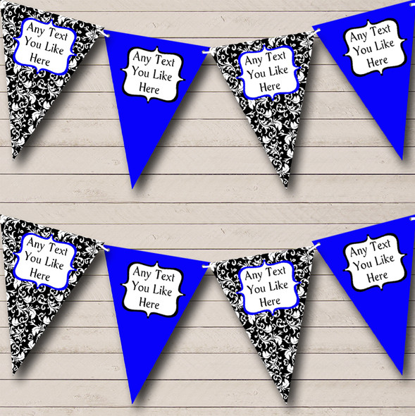 Royal Blue White Black Damask Personalized Birthday Party Bunting Flag Banner