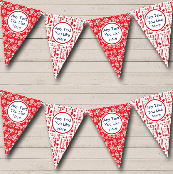 Red And White London Personalized Birthday Party Bunting Flag Banner