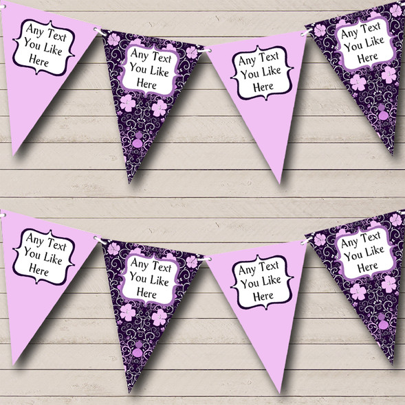 Purple And Lilac Floral Personalized Birthday Party Bunting Flag Banner