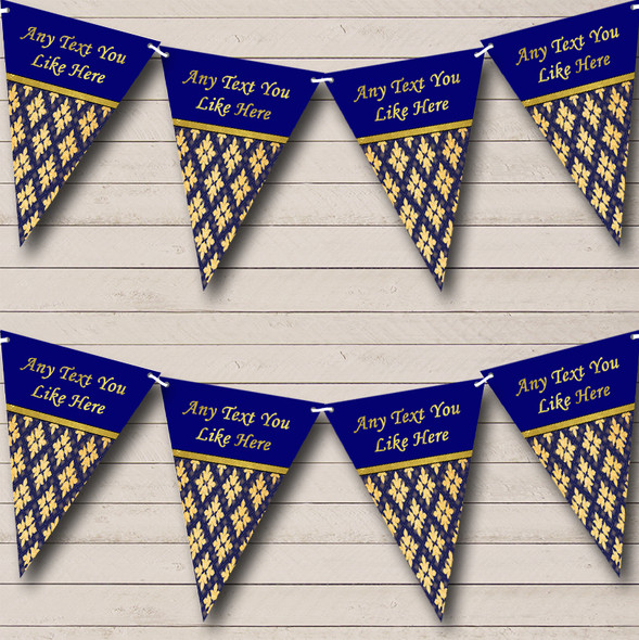 Pretty Navy Blue And Gold Vintage Personalized Birthday Party Bunting Flag Banner