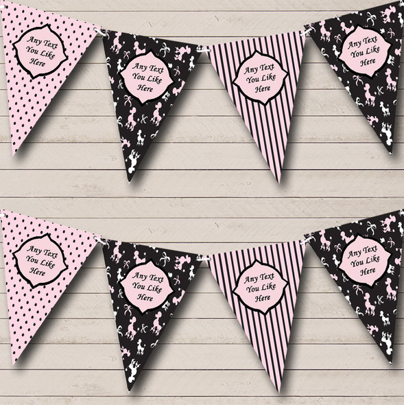Poodle Stripes Black Pink French Personalized Birthday Party Bunting Flag Banner