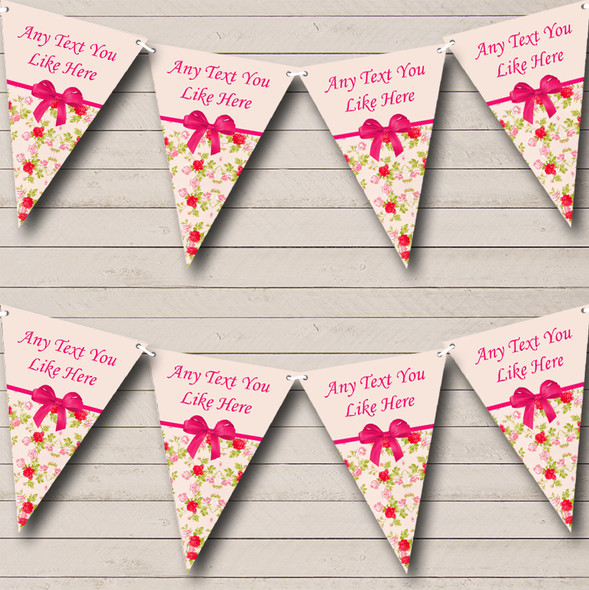 Pink Peach Floral Vintage Shabby Chic Personalized Birthday Party Bunting Flag Banner