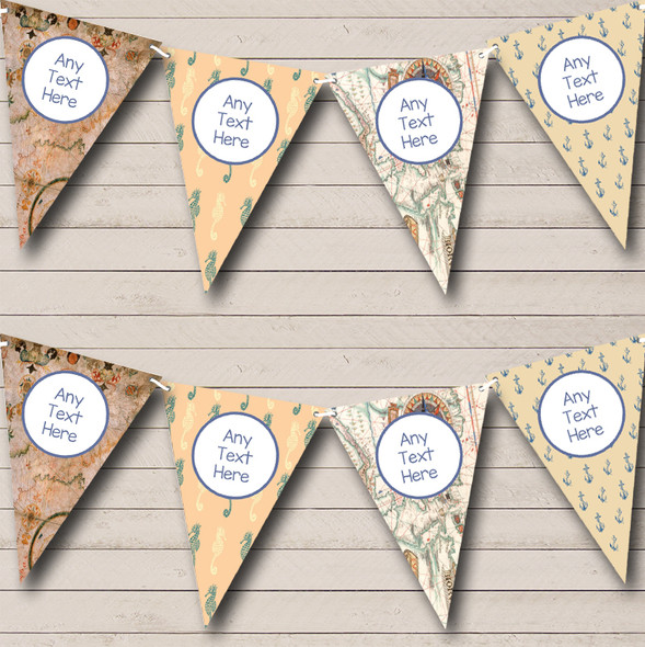 Nautical Sailing Sea Map Vintage Personalized Birthday Party Bunting Flag Banner
