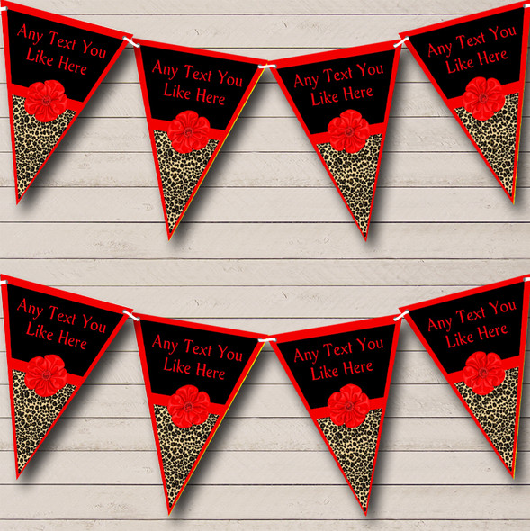 Leopard Print Red Bow Personalized Birthday Party Bunting Flag Banner