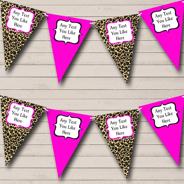 Leopard Print And Hot Pink Personalized Birthday Party Bunting Flag Banner