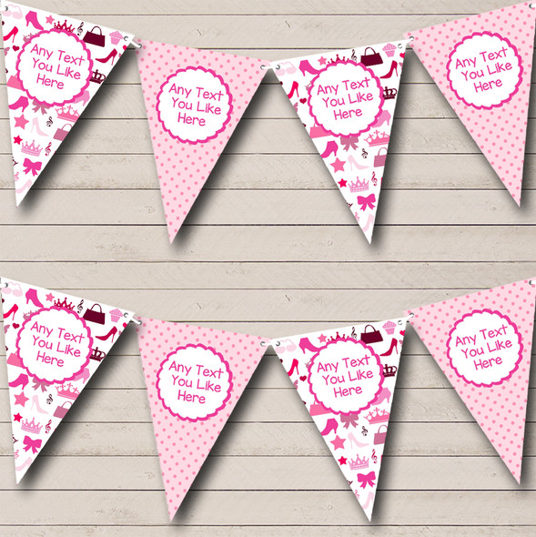 Girls Handbags Shoes Princess Pink Polkadots Personalized Birthday Party Bunting Flag Banner