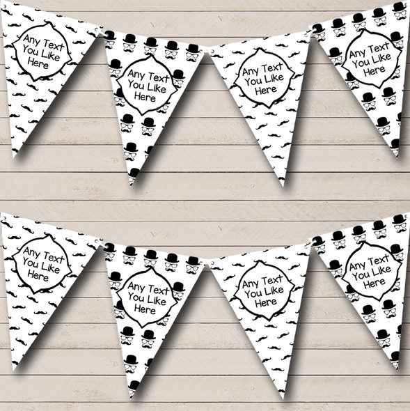 Funny Retro Vintage Moustache Personalized Birthday Party Bunting Flag Banner