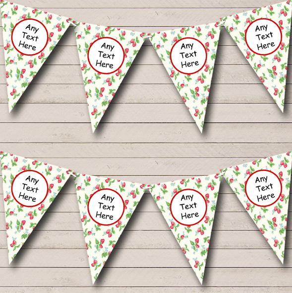 Cream Strawberry Personalized Birthday Party Bunting Flag Banner