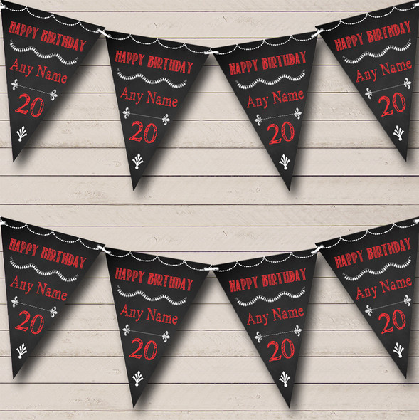 Chalkboard Style Black White & Red Personalized Birthday Party Bunting Flag Banner