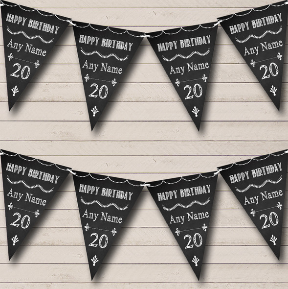 Chalkboard Style Black & White Personalized Birthday Party Bunting Flag Banner