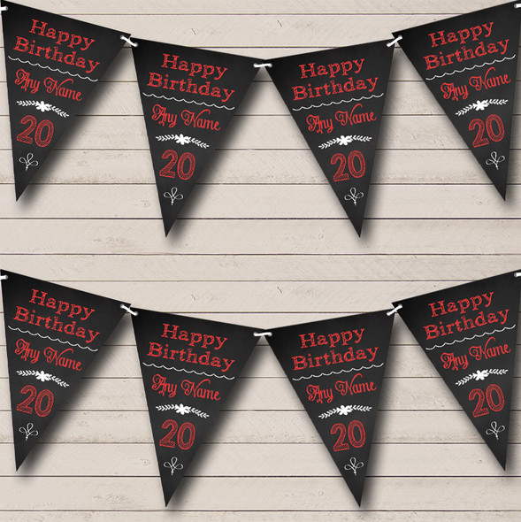 Chalkboard Look Black White & Red Personalized Birthday Party Bunting Flag Banner