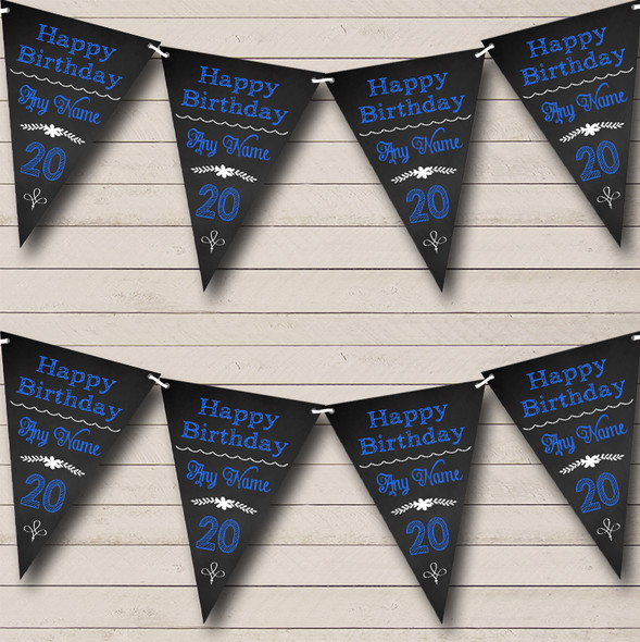 Chalkboard Look Black White & Blue Personalized Birthday Party Bunting Flag Banner