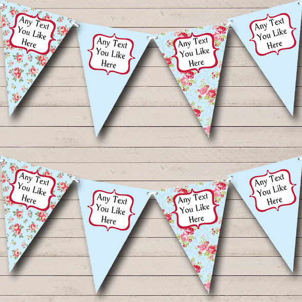 Blue Shabby Chic Floral Personalized Birthday Party Bunting Flag Banner