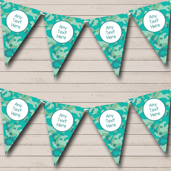 Blue Green Camouflage Personalized Birthday Party Bunting Flag Banner