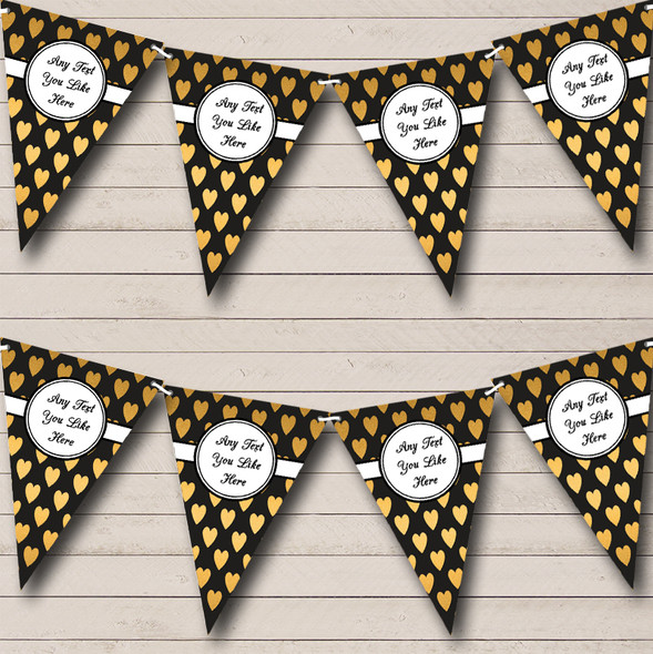 Black With Gold Hearts Personalized Birthday Party Bunting Flag Banner