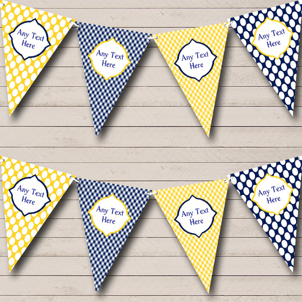 Yellow Navy Blue Spots Stripes Personalized Carnival Fete Street Party Bunting Flag Banner