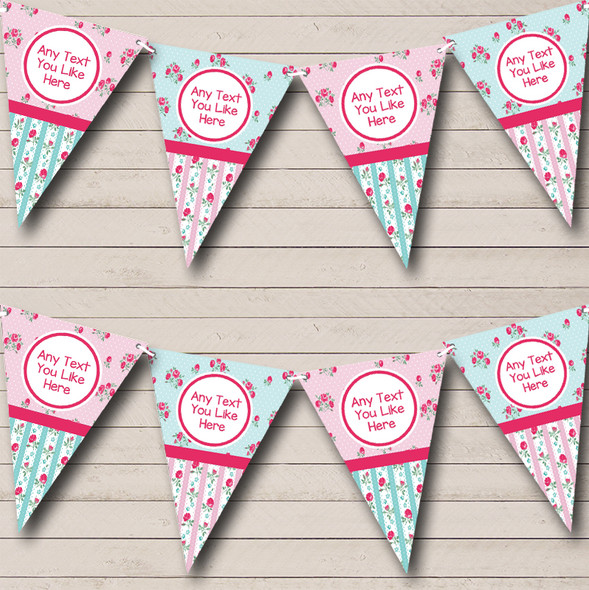 Small Roses Pink Green Lovely Personalized Carnival Fete Street Party Bunting Flag Banner
